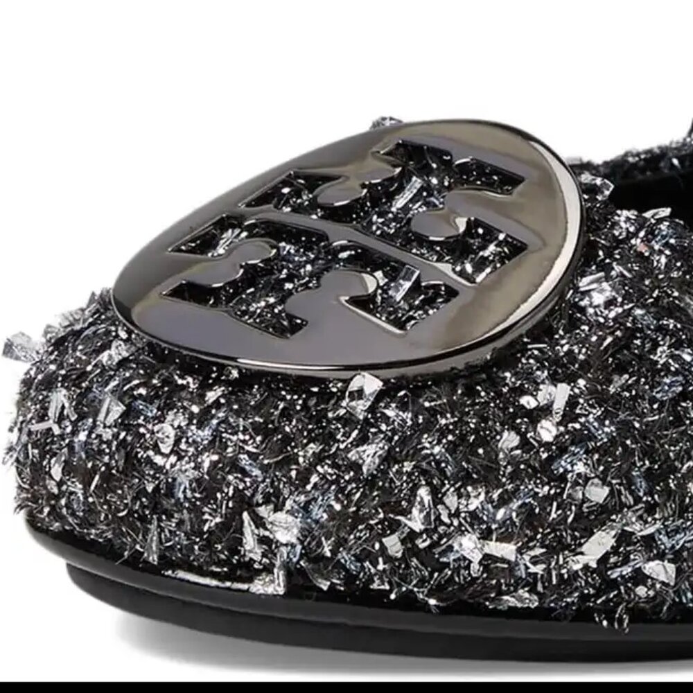 Tory Burch $348 LUREX SPARKLY BLINGY Minnie Ballet Travel Flats Tweed MANY SIZES - Picture 2 of 14